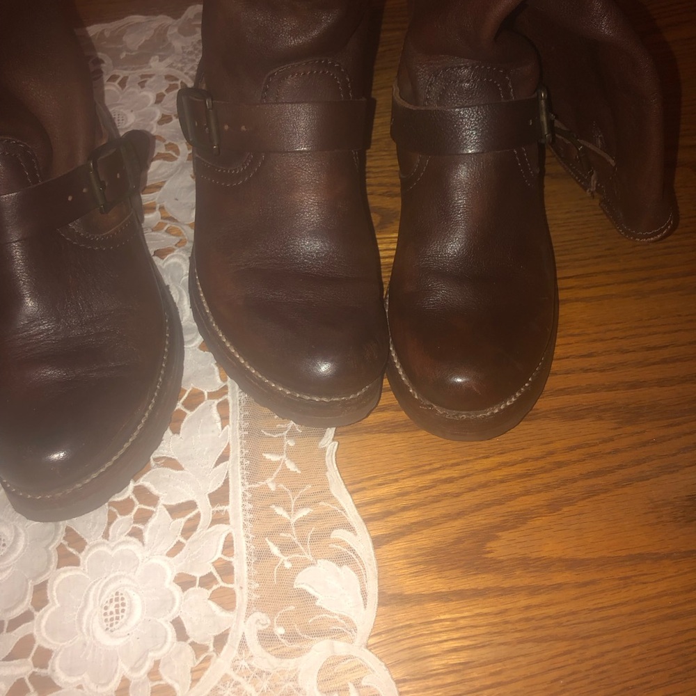 Frye Veronica Slouch Brown Leather Engineer Boots
